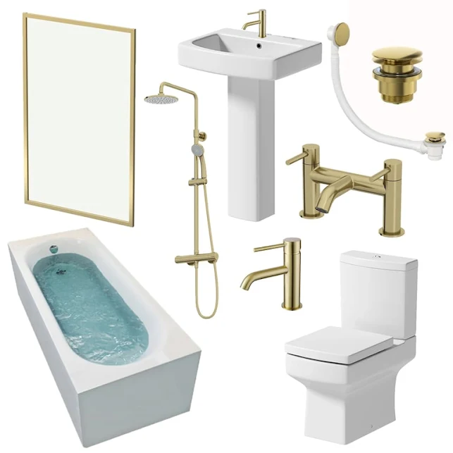 affine-royan-brushed-brass-bathroom-suite-with-single-ended-shower-bath-1700-full-pedestal-basin affine-royan-brushed-brass-bathroom-suite-with-single-ended-shower-bath-1700-full-pedestal-basin