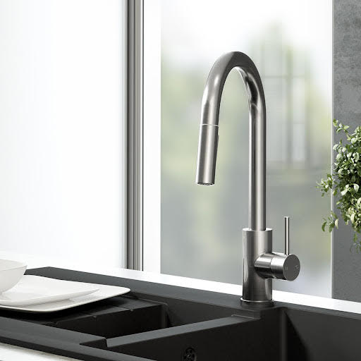 Sauber Pull Out Kitchen Tap with Dual Spray & Single Lever Brushed Steel