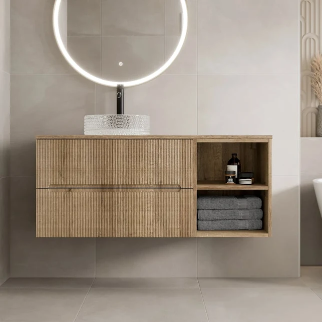 vitusso-fluted-wood-hung-bathroom-vanity-unit-with-round-glass-basin-1200mm vitusso-fluted-wood-hung-bathroom-vanity-unit-with-round-glass-basin-1200mm