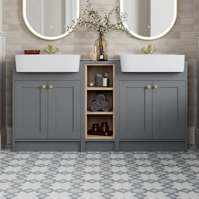 park-lane-winchester-grey-double-vanity-unit-with-basins-shelves-1540mm-brass-handles park-lane-winchester-grey-double-vanity-unit-with-basins-shelves-1540mm-brass-handles