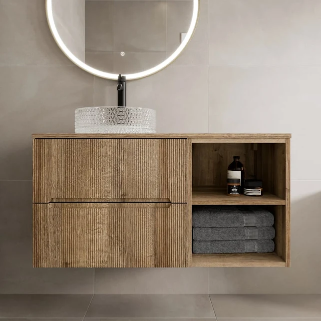 vitusso-fluted-wood-hung-bathroom-vanity-unit-with-round-glass-basin-1000mm vitusso-fluted-wood-hung-bathroom-vanity-unit-with-round-glass-basin-1000mm