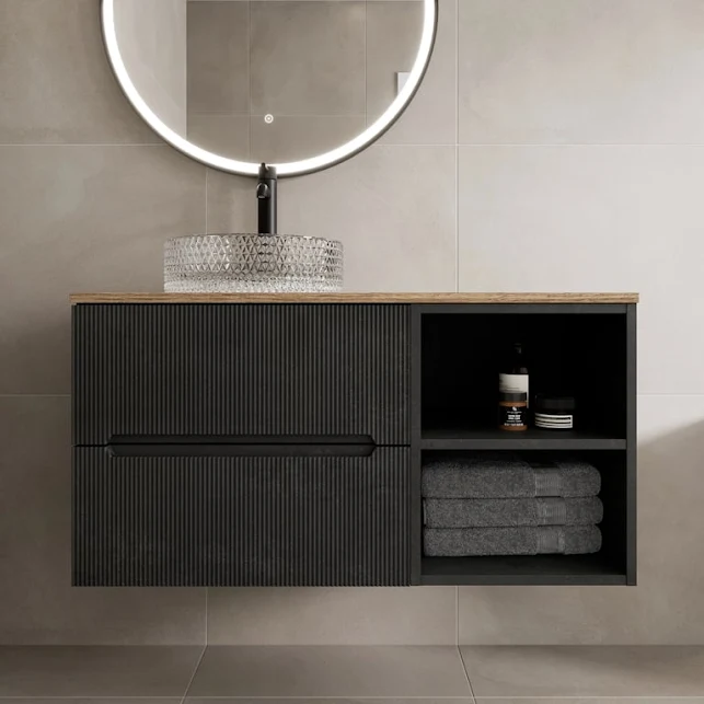 vitusso-fluted-black-oak-wall-hung-bathroom-vanity-unit-with-round-glass-basin-1000mm vitusso-fluted-black-oak-wall-hung-bathroom-vanity-unit-with-round-glass-basin-1000mm