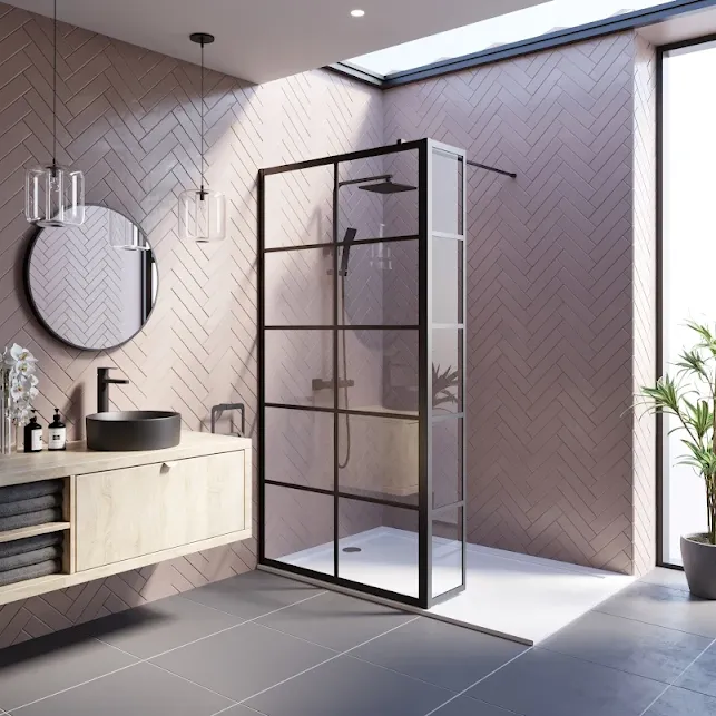 diamond-grid-walk-in-shower-screen-with-1700-x-700mm-non-slip-tray-fixed-return-panel-8mm-black