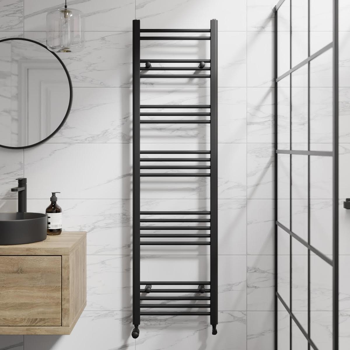 DuraTherm Heated Towel Rail Matt Black 1600 x 450mm Flat
