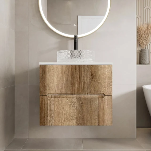 vitusso-fluted-wood-white-wall-hung-bathroom-vanity-unit-with-round-glass-basin-600mm vitusso-fluted-wood-white-wall-hung-bathroom-vanity-unit-with-round-glass-basin-600mm