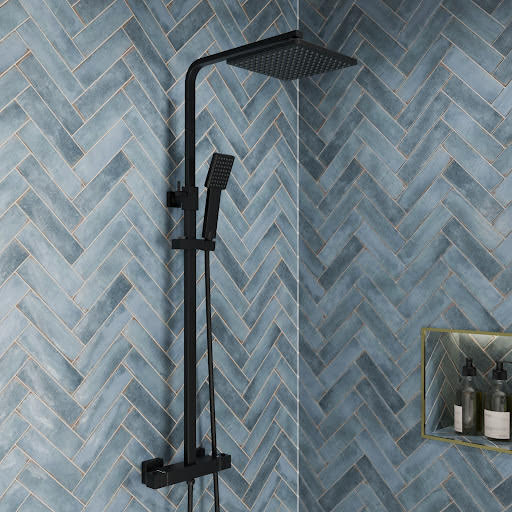 Merano Thermostatic Square Bar Mixer Shower with Adjustable & Fixed Head Black