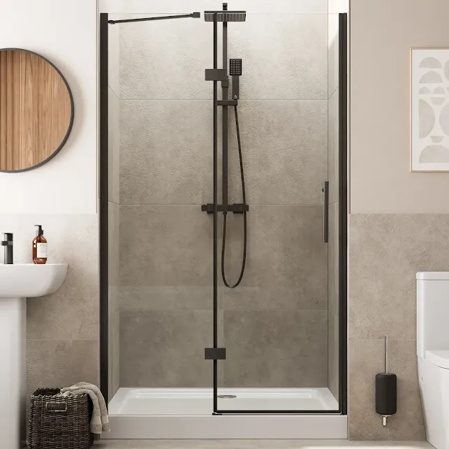 diamond-frameless-hinged-shower-door-1200mm-with-1200-x-700mm-raised-tray-and-waste-8mm-black diamond-frameless-hinged-shower-door-1200mm-with-1200-x-700mm-raised-tray-and-waste-8mm-black