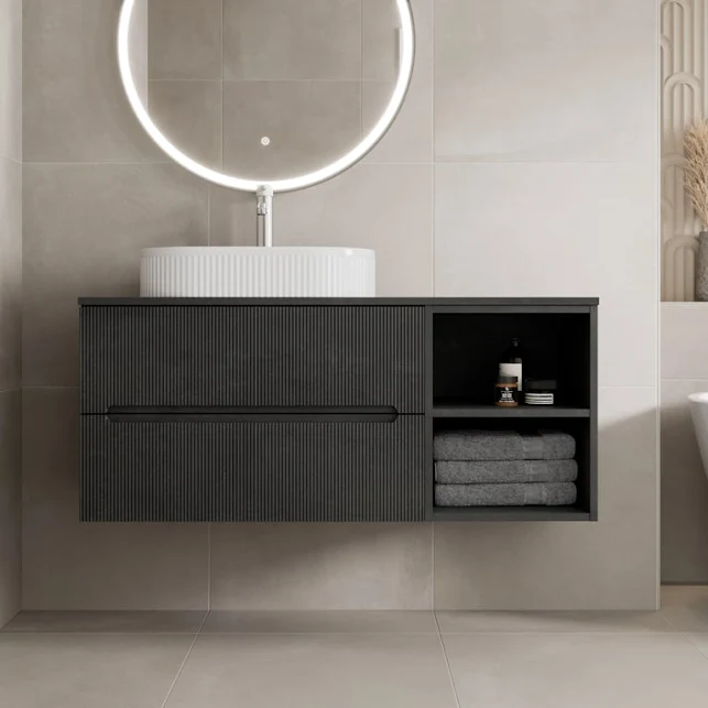 vitusso-fluted-black-wall-hung-bathroom-vanity-unit-with-round-fluted-basin-white-1200mm vitusso-fluted-black-wall-hung-bathroom-vanity-unit-with-round-fluted-basin-white-1200mm