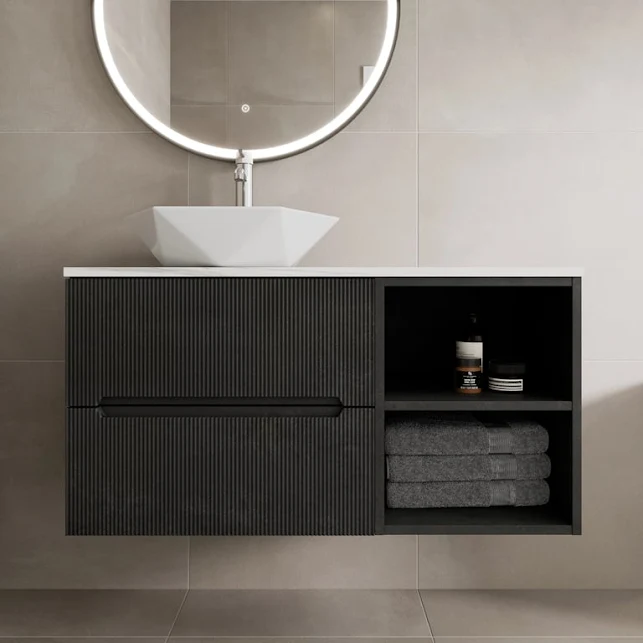 vitusso-fluted-black-white-wall-hung-bathroom-vanity-unit-with-geometric-basin-1000mm vitusso-fluted-black-white-wall-hung-bathroom-vanity-unit-with-geometric-basin-1000mm