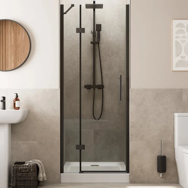diamond-frameless-hinged-shower-door-900mm-with-raised-anti-slip-tray-waste-8mm-black diamond-frameless-hinged-shower-door-900mm-with-raised-anti-slip-tray-waste-8mm-black