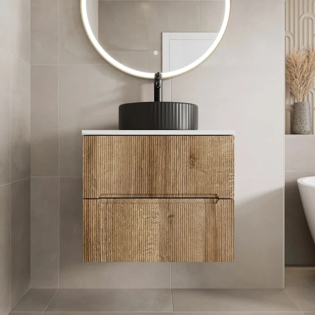 vitusso-fluted-wood-white-wall-hung-bathroom-vanity-unit-with-round-fluted-basin-black-600mm vitusso-fluted-wood-white-wall-hung-bathroom-vanity-unit-with-round-fluted-basin-black-600mm