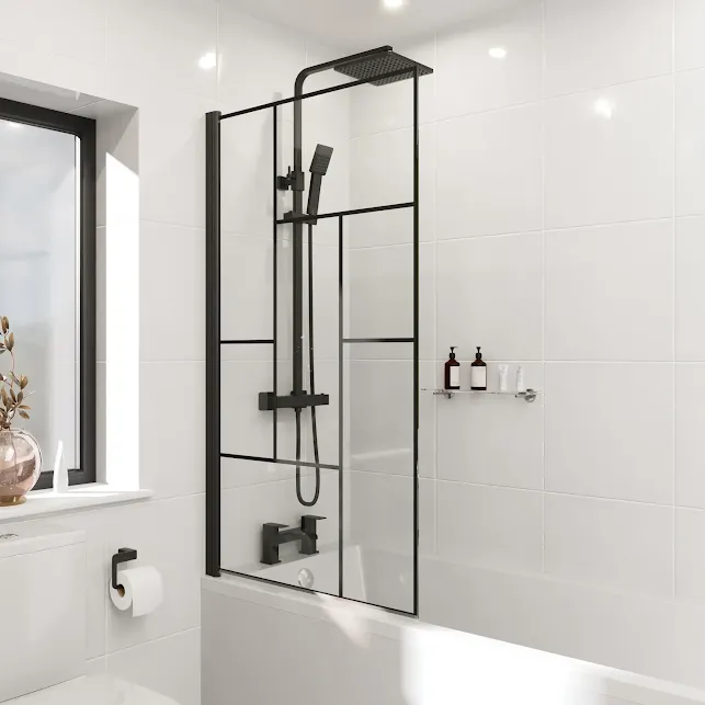 luxura-square-abstract-grid-bath-shower-screen-800mm-matt-black-6mm luxura-square-abstract-grid-bath-shower-screen-800mm-matt-black-6mm