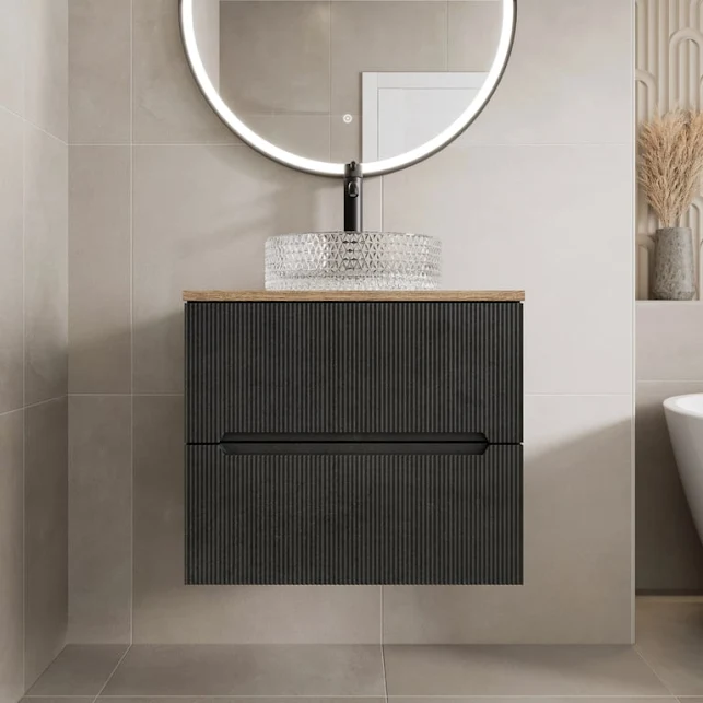 vitusso-fluted-black-oak-wall-hung-bathroom-vanity-unit-with-round-glass-basin-600mm vitusso-fluted-black-oak-wall-hung-bathroom-vanity-unit-with-round-glass-basin-600mm