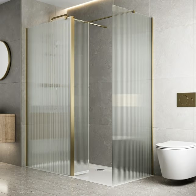 diamond-fluted-walk-in-shower-screens-with-1700-x-700mm-non-slip-tray-hinged-return-8mm-brass diamond-fluted-walk-in-shower-screens-with-1700-x-700mm-non-slip-tray-hinged-return-8mm-brass