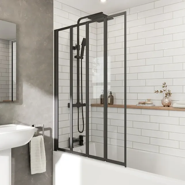 hydrolux-square-folding-bath-shower-screen-1000mm-matt-black-four-panels-4mm hydrolux-square-folding-bath-shower-screen-1000mm-matt-black-four-panels-4mm