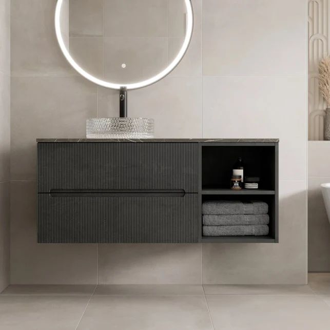 vitusso-fluted-black-grey-wall-hung-bathroom-vanity-unit-with-round-glass-basin-1200mm vitusso-fluted-black-grey-wall-hung-bathroom-vanity-unit-with-round-glass-basin-1200mm