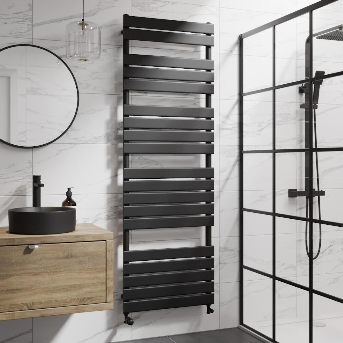 DuraTherm Flat Panel Heated Towel Rail Matt Black 1800 x 600mm