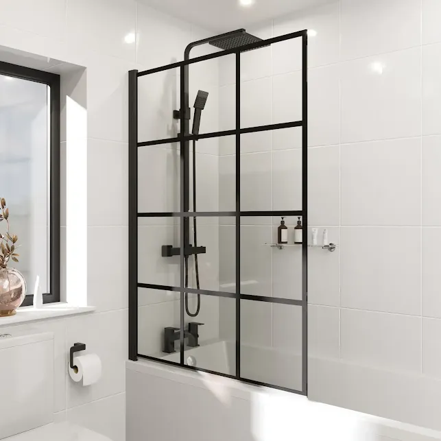 luxura-square-grid-bath-shower-screen-1000mm-matt-black-6mm luxura-square-grid-bath-shower-screen-1000mm-matt-black-6mm