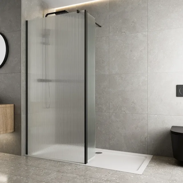 diamond-fluted-wet-room-shower-screen-1000mm-with-hinged-return-panel-8mm-black diamond-fluted-wet-room-shower-screen-1000mm-with-hinged-return-panel-8mm-black