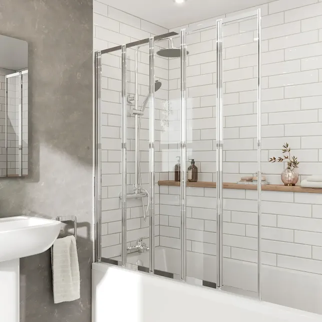 hydrolux-square-folding-bath-shower-screen-1200mm-chrome-five-panels-4mm hydrolux-square-folding-bath-shower-screen-1200mm-chrome-five-panels-4mm