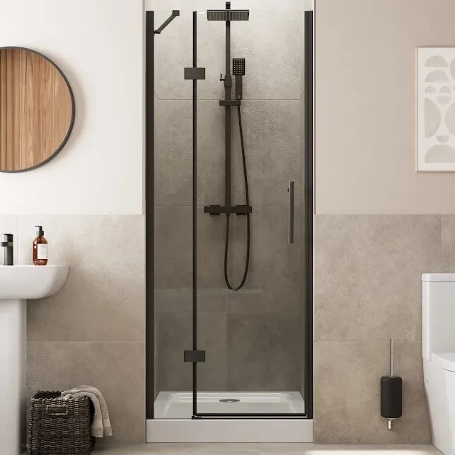 diamond-frameless-hinged-shower-door-800mm-with-800-x-800mm-raised-tray-and-waste-8mm-black diamond-frameless-hinged-shower-door-800mm-with-800-x-800mm-raised-tray-and-waste-8mm-black
