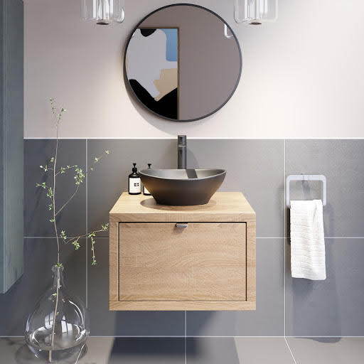 Vitusso Garda Wood Wall Hung Vanity Unit & Roubaix Black Countertop