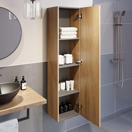 Vitusso Garda Wood Wall Hung Tall Bathroom 1380 x 350mm