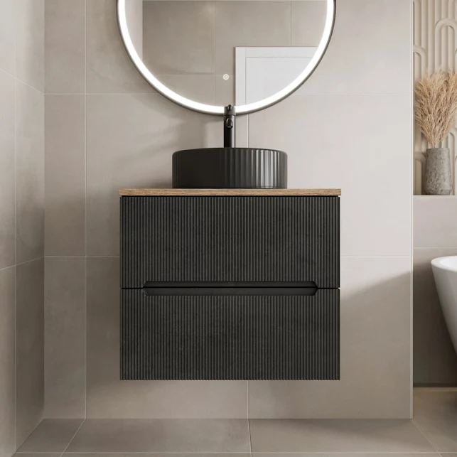 vitusso-fluted-black-oak-wall-hung-bathroom-vanity-unit-with-round-fluted-basin-black-600mm vitusso-fluted-black-oak-wall-hung-bathroom-vanity-unit-with-round-fluted-basin-black-600mm