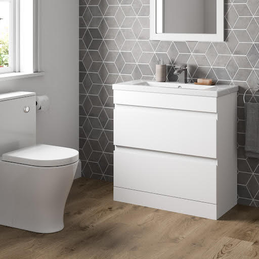 Artis Centro White Gloss Free Standing Drawer Vanity Unit & Basin 