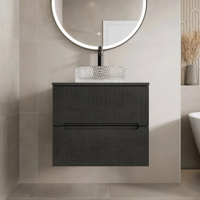 vitusso-fluted-black-wall-hung-bathroom-vanity-unit-with-round-glass-basin-600mm vitusso-fluted-black-wall-hung-bathroom-vanity-unit-with-round-glass-basin-600mm