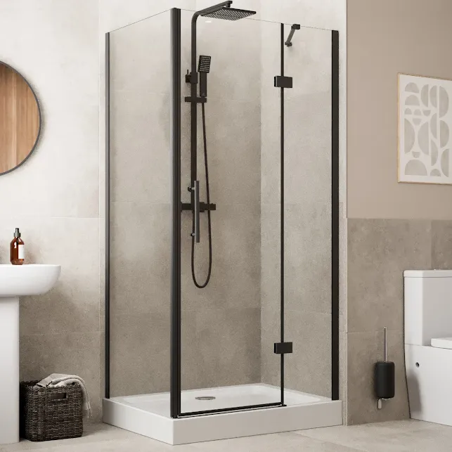 diamond-frameless-hinged-shower-enclosure-1000-x-800mm-with-raised-tray-and-waste-8mm-black